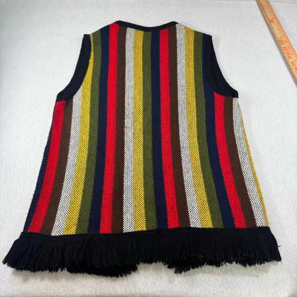 Vintage Sears Sweater Color Stripe Knit Fringe Knit Vest 60s 70s Brady Bunch - Picture 10 of 14